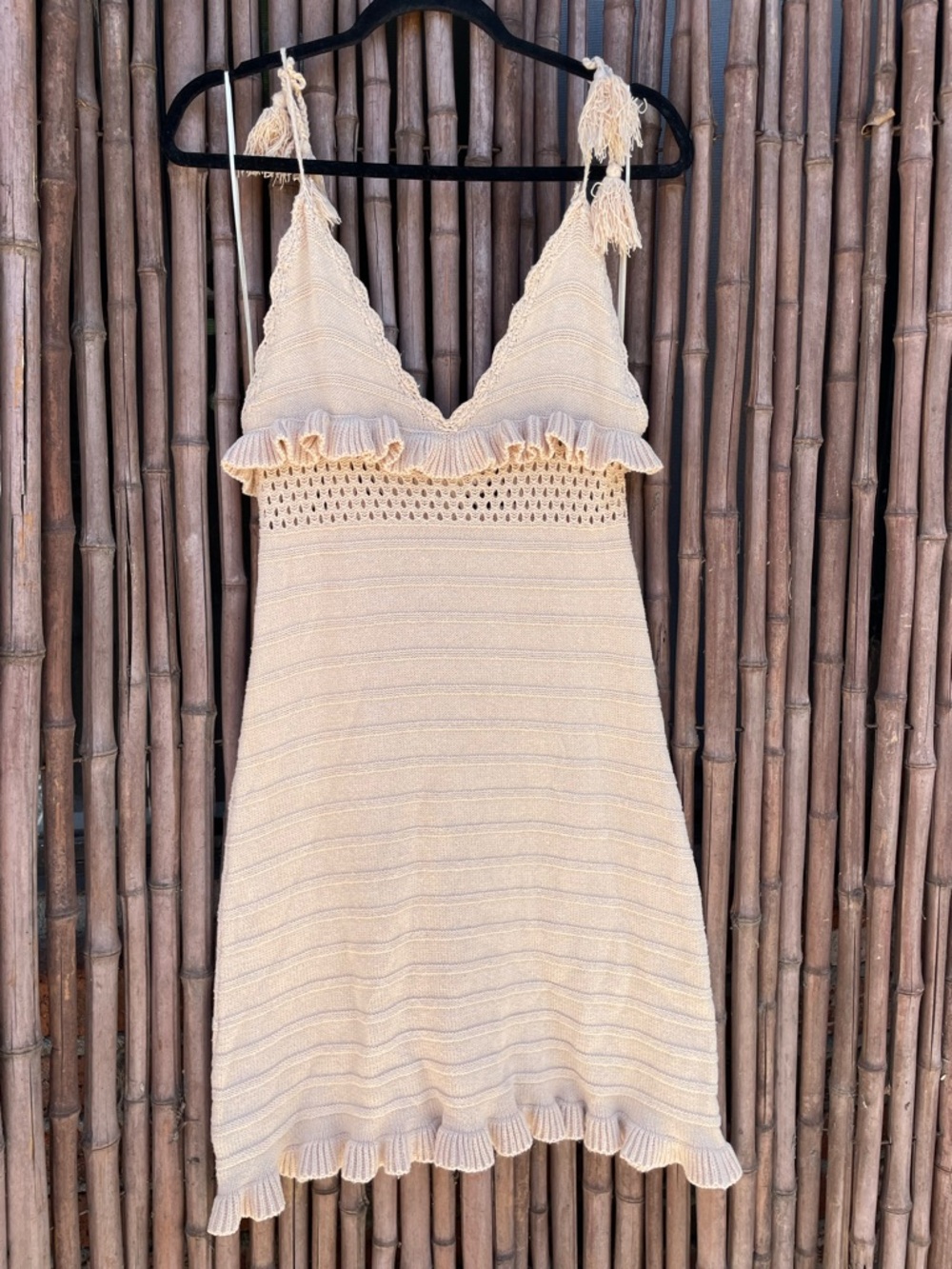 Knit Ruffle-Trim Midi Dress in Cream